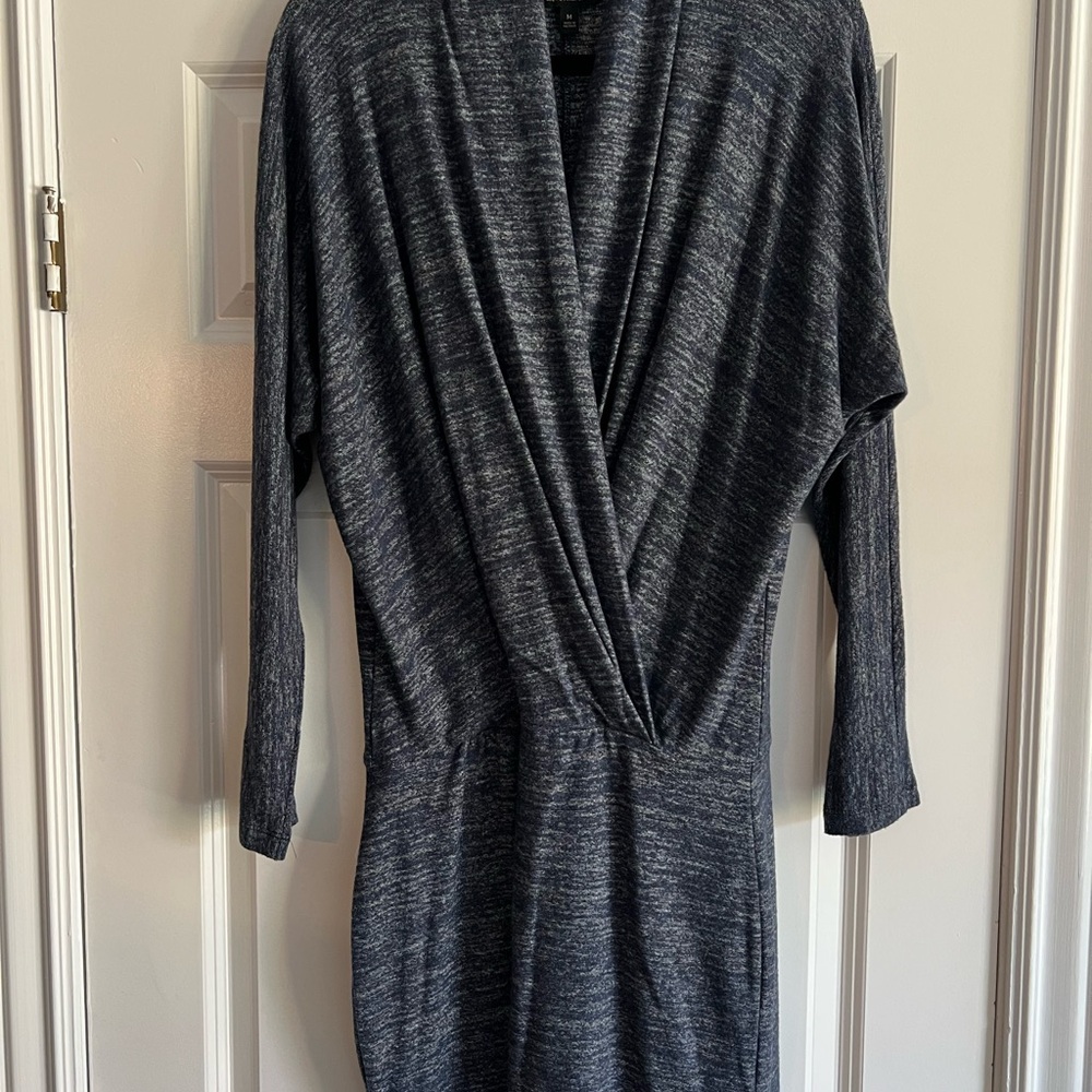 Navy Blue Long Sleeve Cross Front Dress